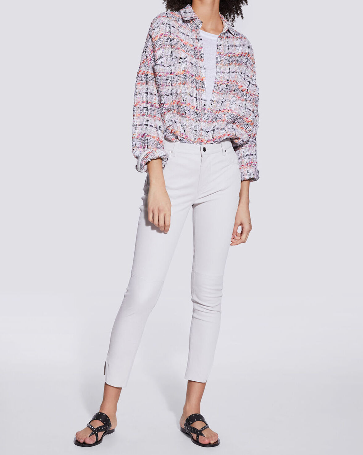 QUARTZ SKINNY SPLIT HEM LEATHER PANTS image number null